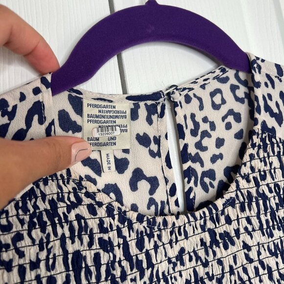 Baum & Pferdgarten Adamaris Blue Leopard Silk Blend Dress Women's Size 40 (US 10 - Picture 4 of 15